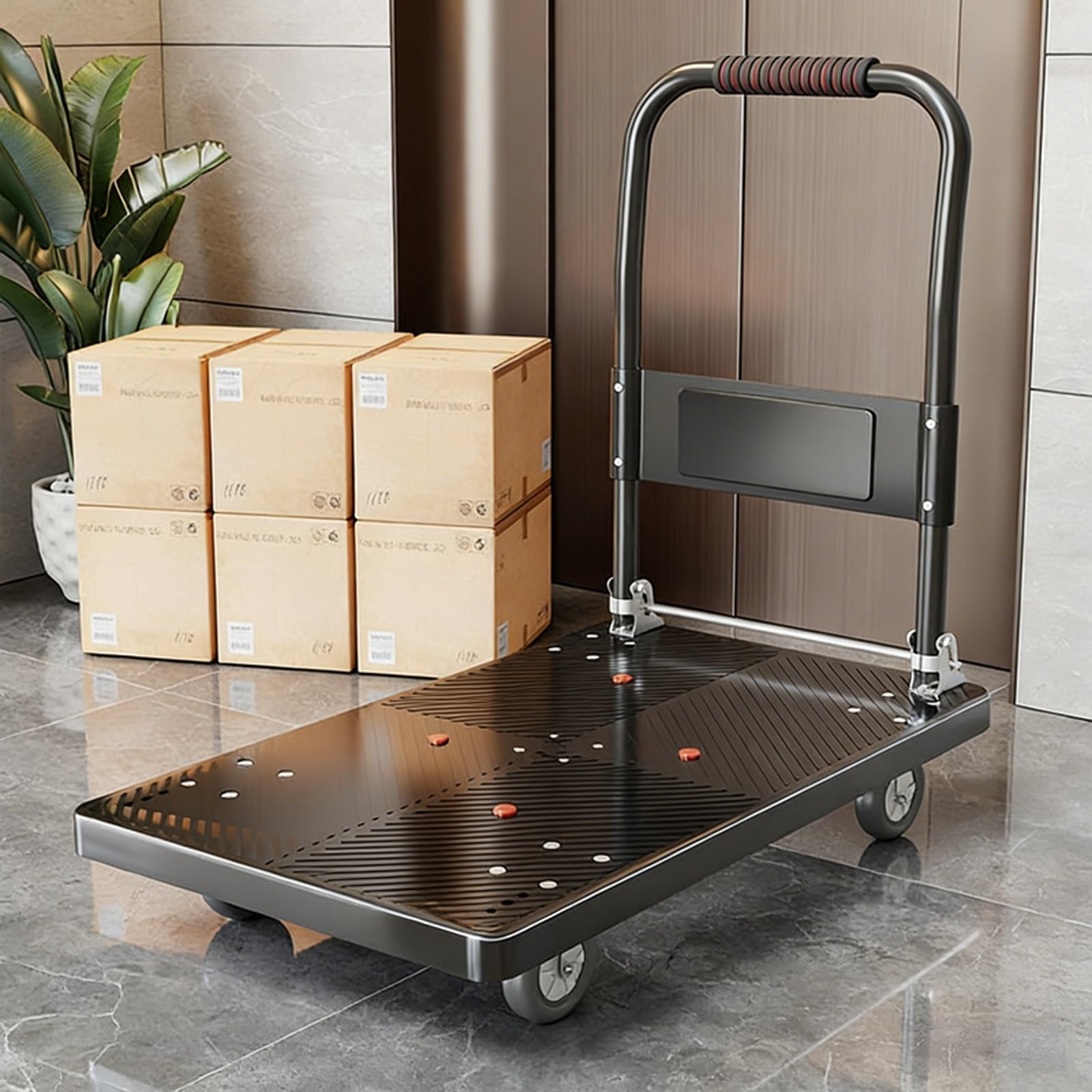 Carrito de transporte plegable con plataforma plana y ruedas 360 grados