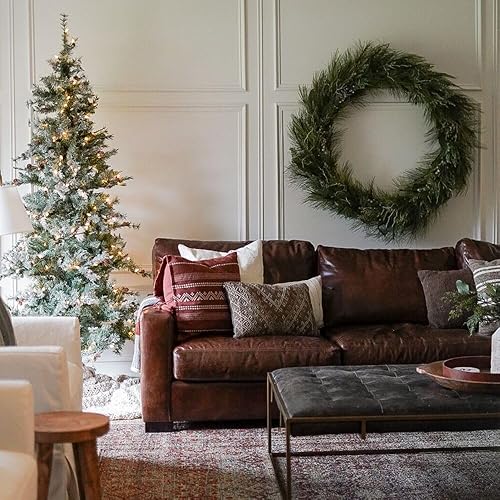 Miniatura 35 de Fraser Hill Farm Árbol de Navidad artificial flocado de abeto búfalo de 6.5 pies con doble luces LED multicolor y blanco cálido y soporte, árbol LED