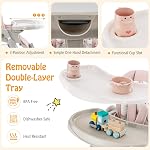 HONEY JOY Baby High Chair, Foldable High Chairs for Babies and Toddlers, Adjustable Heights, Recline Backrest & Footrest, Double-Layer Tray & Cushion, Portable Infant Highchair with Wheels (Pink)