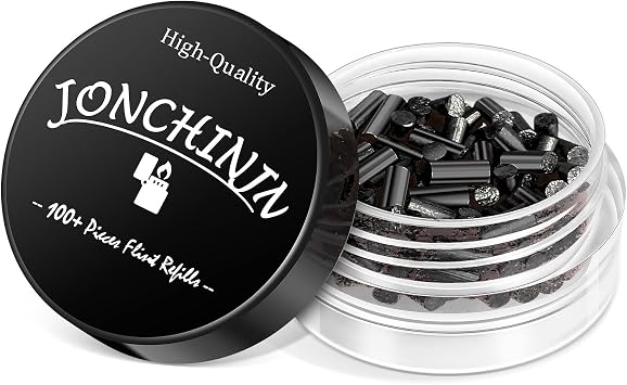 Lighter Flints 100 Pcs, Premium Flint Replacement Refills, Multi-Brand Compatible with Zippo and Clipper, Most Lighters, Long-Lasting, Fast-Igniting and Durable JONCHINJN Black