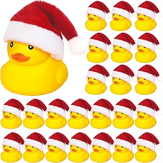 Liliful 48 Pcs Christmas Rubber Ducks with Christmas Hats Small Bathtub Yellow Ducks Mini Floating Squeaky Rubber Ducks Bath Toys for Baby Shower Holiday Decor Xmas Home Birthday (Santa Hat)