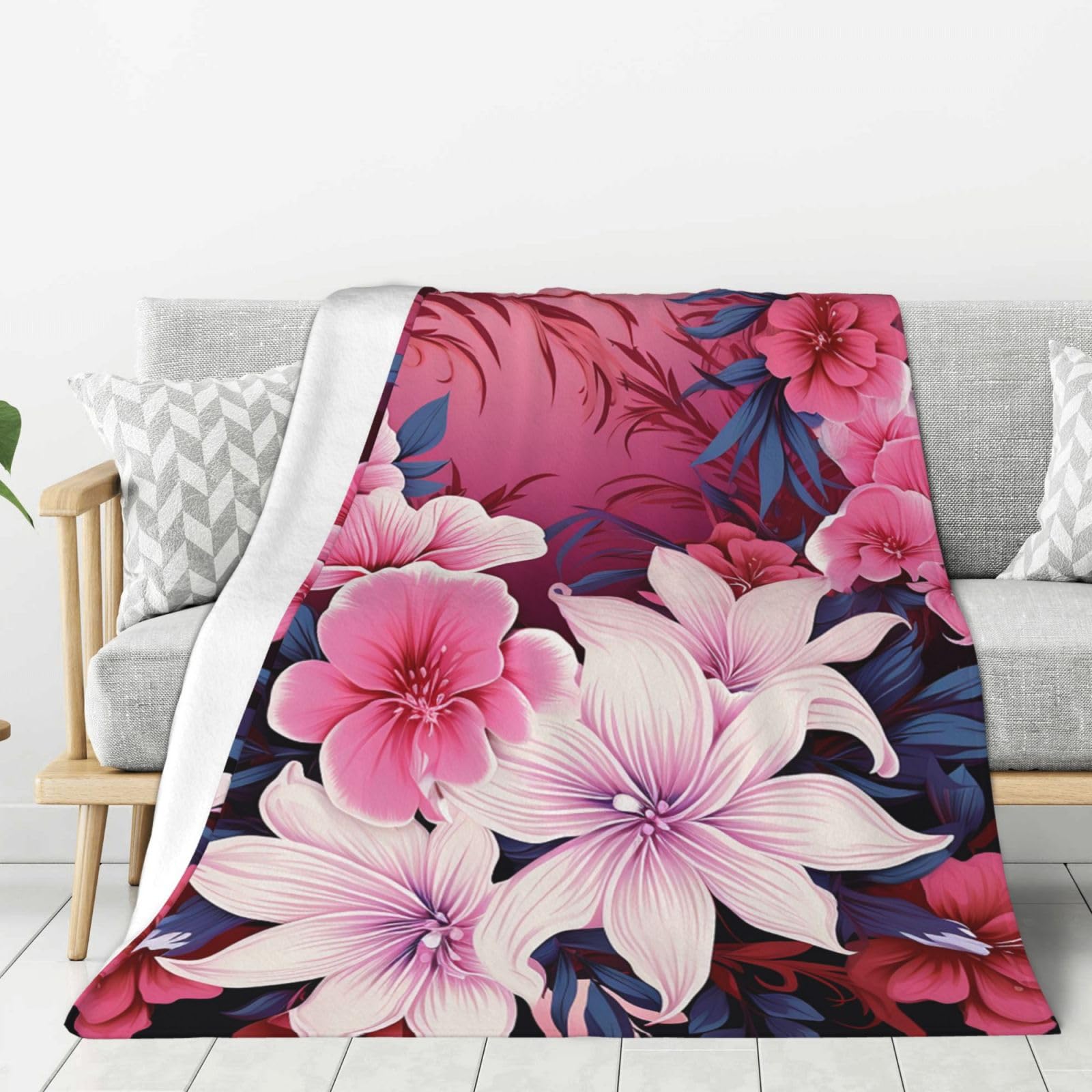 Beautiful Floral Throw Blanket Plush Flannel Fleece Blanket, Soft Lightweight Cozy Blankets 60"X50" for Bed Couch Sofa Travel