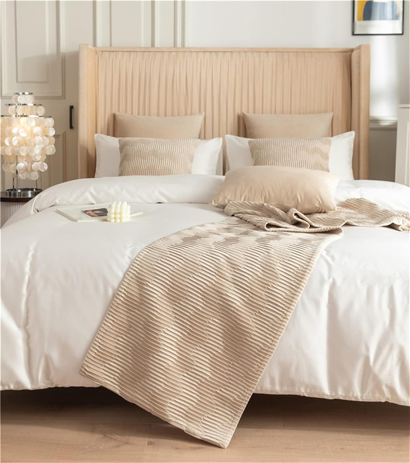 Bed Runner Solid Quilted Fleece Bed Throws for Foot of Bed Bedding Scarf Protection for Bedroom Hotel Twin/Twin XL Beige