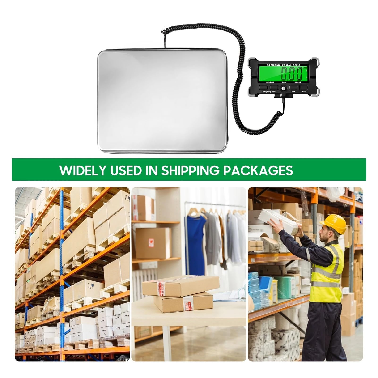 Bilancia Cucina Digitale, Bilancia postale elettronica da 440 libbre Bilancia di precisione integrata in acciaio inossidabile da 0,05 kg Bilance for spedizione con spegnimento automatico/mantenimento