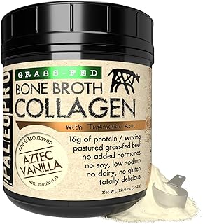 PaleoPro Bone Broth Collagen w/Turmeric Root (Aztec Vanilla) Grass-Fed & Pastured Beef Collagen | Gluten Free, Dairy Free, No Sugar, Soy, Grains or Net Carbs |Paleo & Keto Friendly (20 Servings)