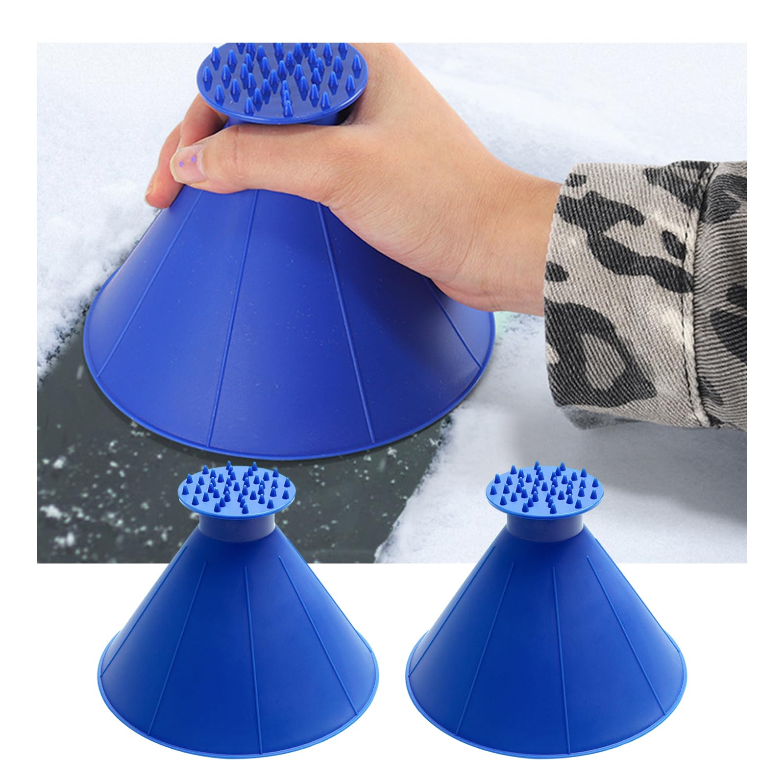 Augeny2 PCS Magical Ice Scrapers for Car Windshield, Cone-Shaped Windshield Ice Scraper with Funnel to Remove Frost and Snow, Universal Winter Vehicle Snow Removal Accessories (Blue)