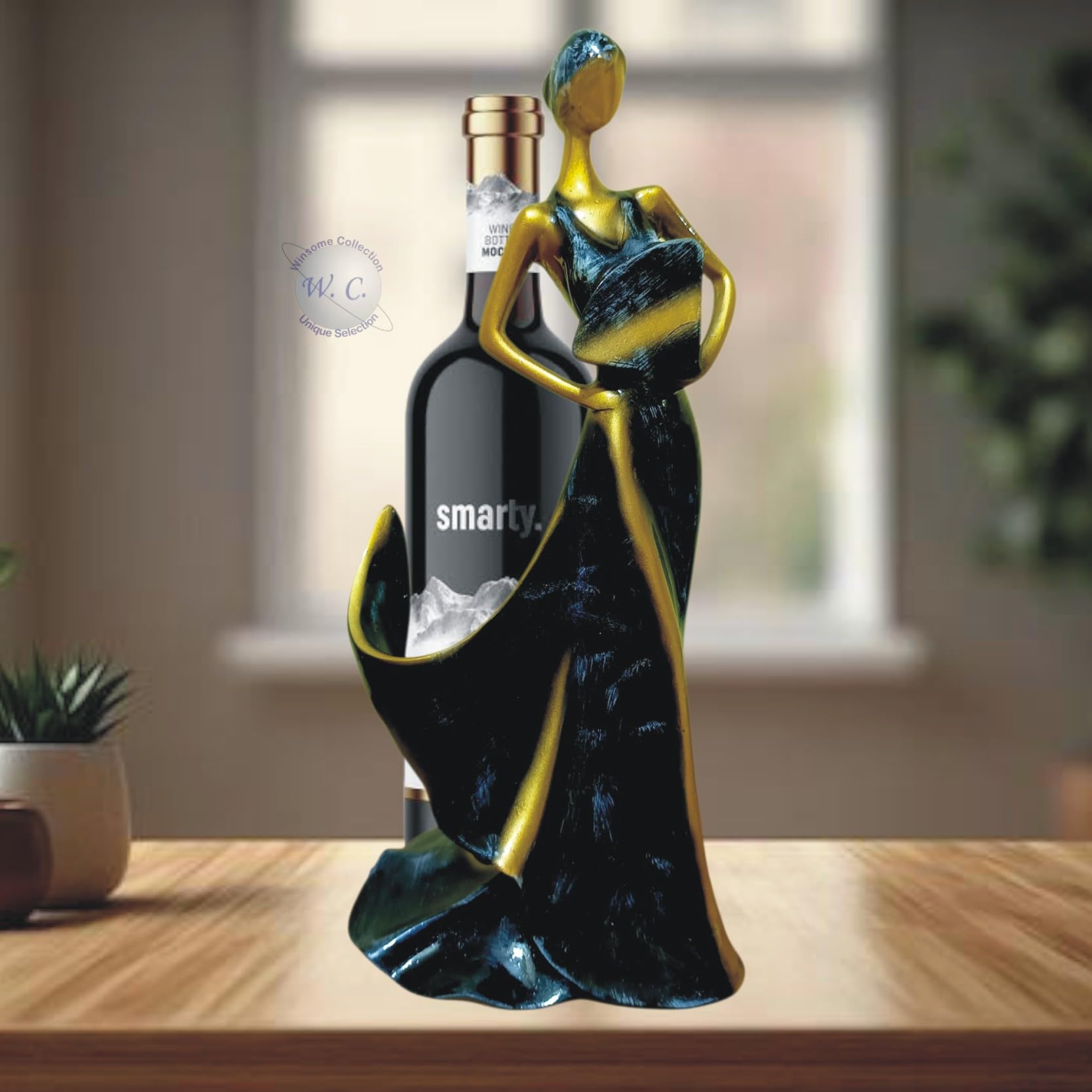 WinsomeCollection® Wine Bottle Holder | Wine Rack | Wine Bottle Stand | Beer Bottle Holder | Glass Holder | Table Showpiece | Statue for Gift | Home Decor showpiece Items-image-39