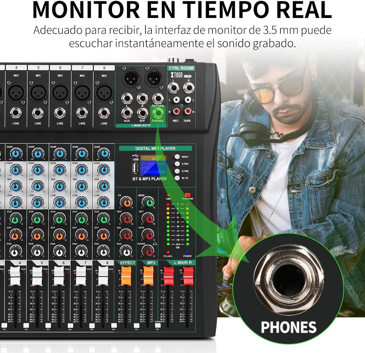 Connecting headphones to the mixer for real-time monitoring