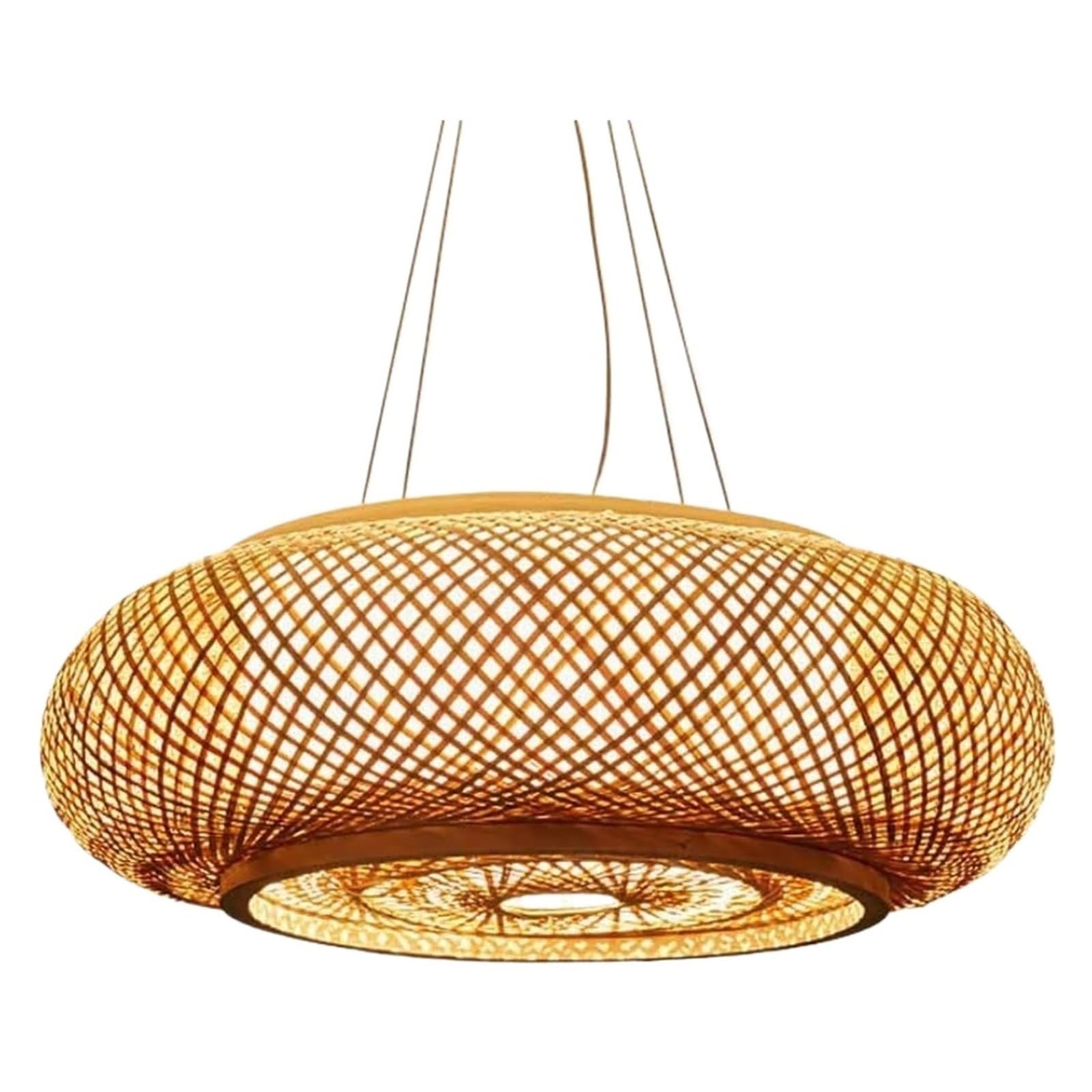 Eezii D-40Cm Rustic Farmhouse Bamboo Pendant Light Shades Large Ceiling Light Fixture Woven Rattan Chandelier E27 Bamboo Lamp Covers
