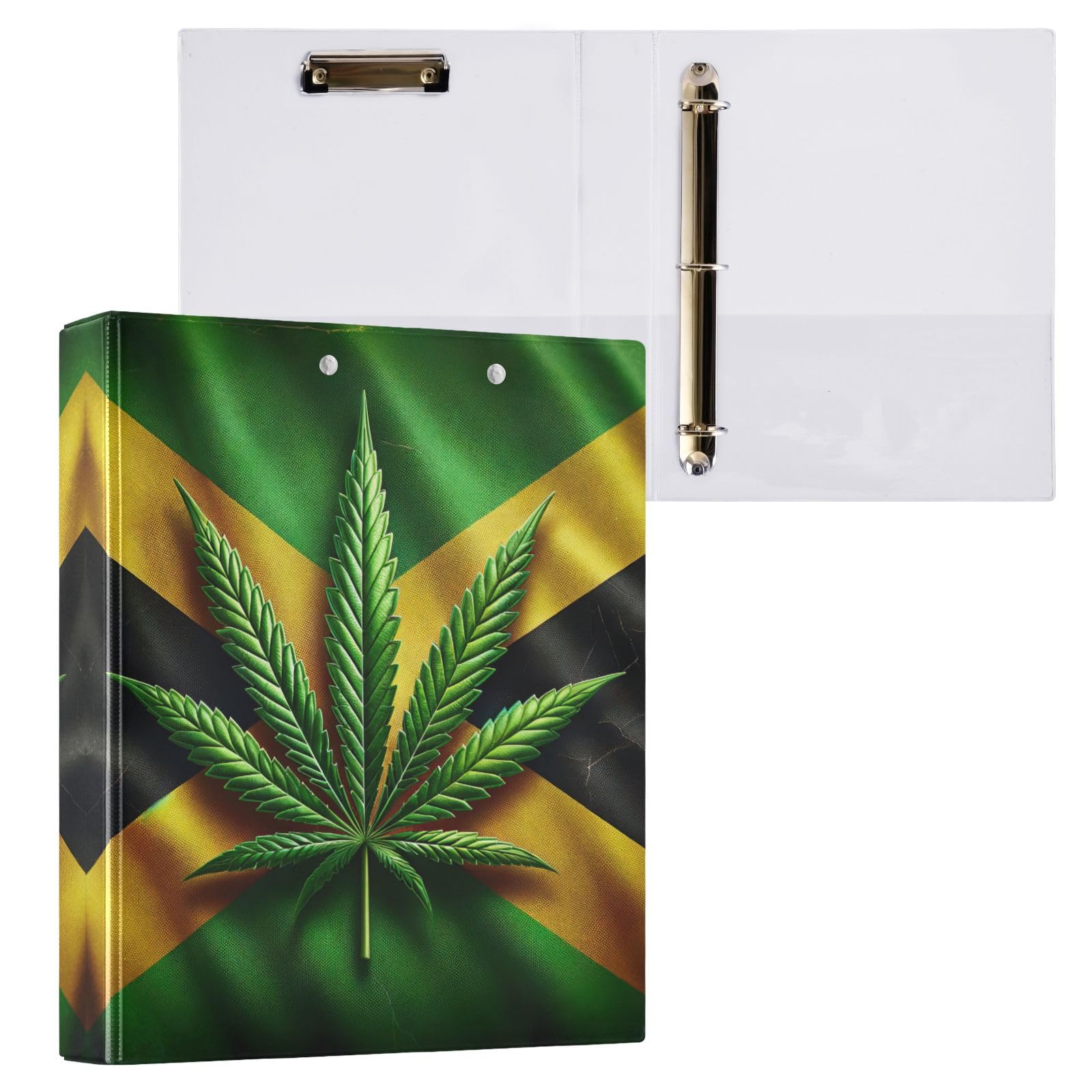 Confezione da 2 raccoglitori ad anelli da 3,8 cm, motivo bandiera della Giamaica, con 3 tasche interne, organizer di base per materiale scolastico