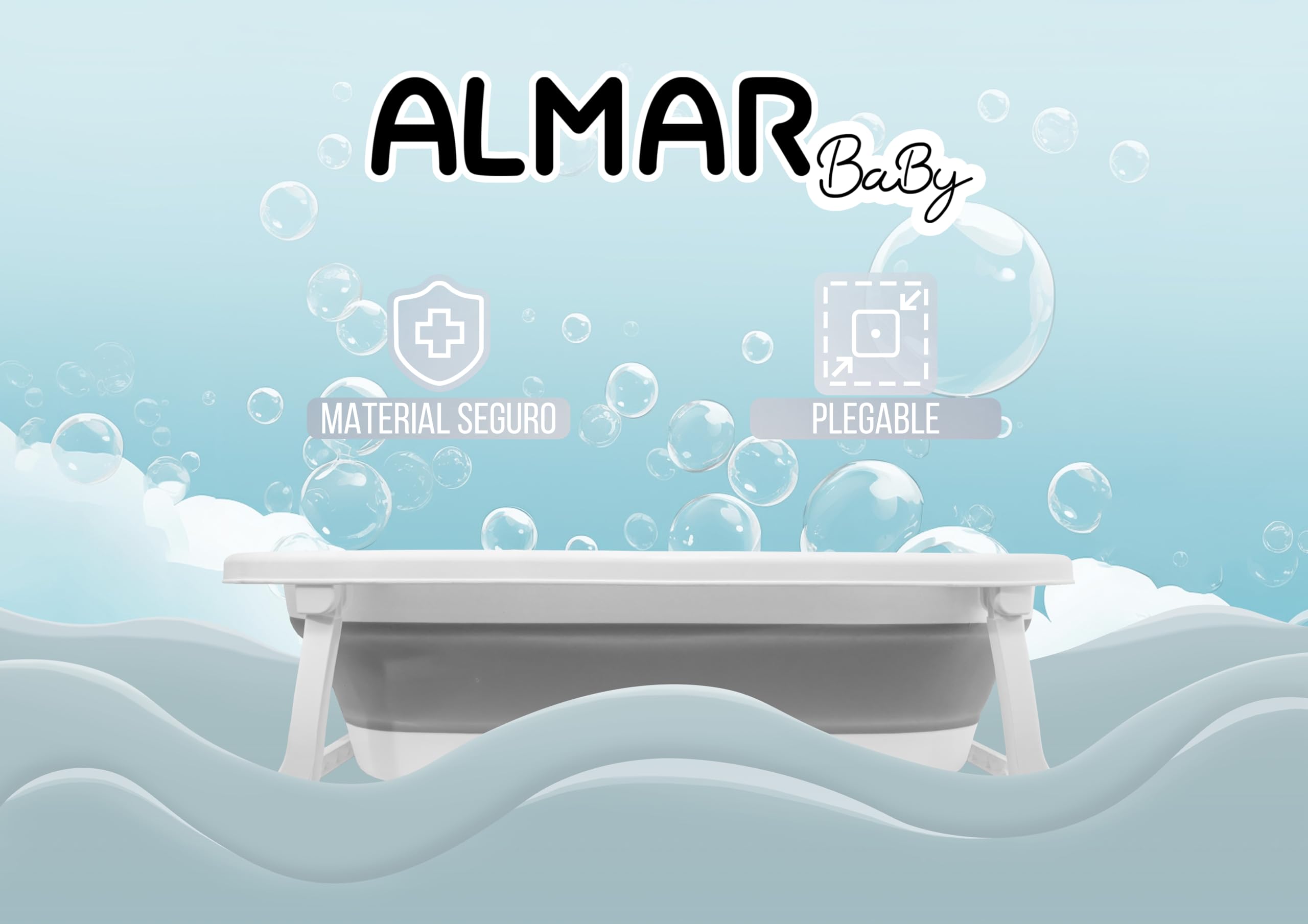 ALMAR Baby Bañera plegable bebé hasta 24 meses Gris plegado compacto con patas antideslizantes para recien nacido doble plegado — view 9
