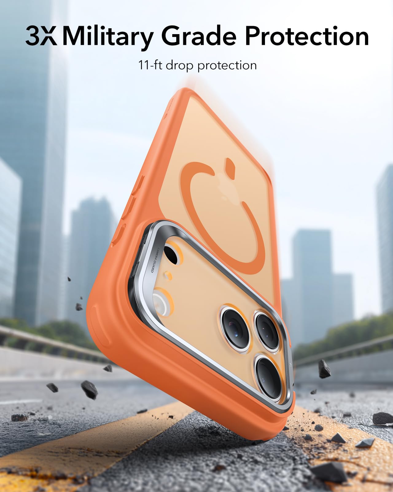 ESR Cover per iPhone 17 Pro Max, Controllo della fotocamera, Compatibile con MagSafe, Supporto integrato, Protezione di livello militare, Retro resistente ai graffi, Arancia Trasparente