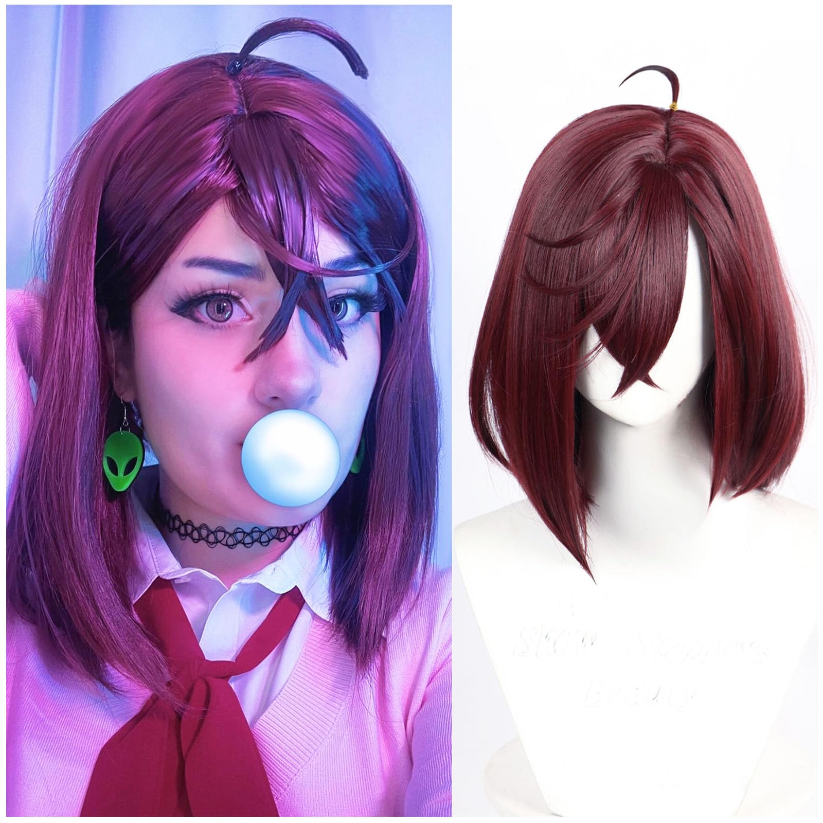 HUNIGIR Lucy Cosplay Wig Anime Wig Women Stylish Colorful Bob Synthetic Hair with Bangs for Girls: Brown