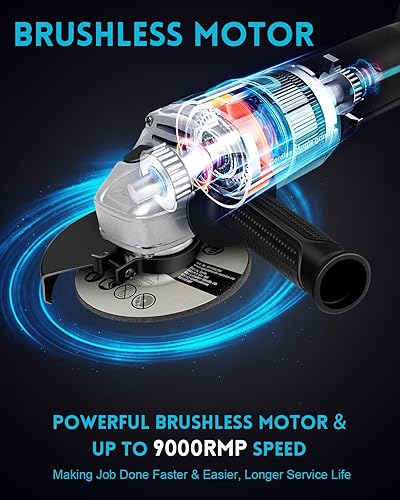 Miniatura 3 de ARyee Kit de amoladora angular inalámbrica, amoladora angular de potencia de 4-12 pulgadas, motor sin escobillas de 9000 RPM con batería de 5.5 Ah y