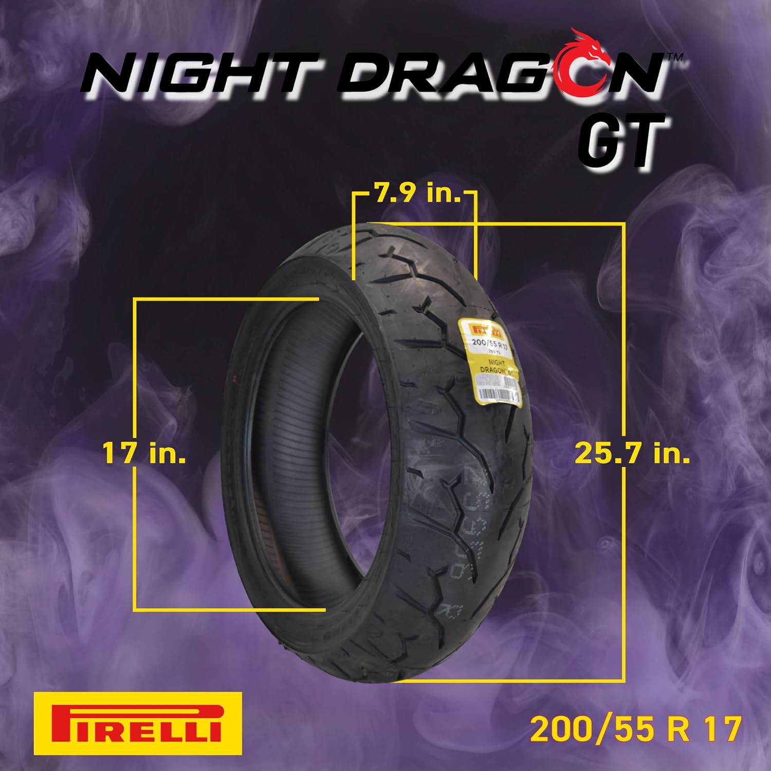 Pirelli Night Dragon GT 200/55R17 M/C 78V TL Cruiser Motorcycle Rear Tire - Superior Traction & Handling for High-Performance Cruisers w/Keychain