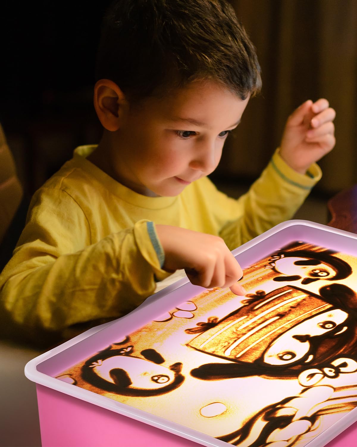AtMini - Scatola luminosa per pittura a sabbia, con 4 confezioni di sabbia naturale, set con vassoio per la sabbia, per bambini a partire dai 3 anni in su (rosa)