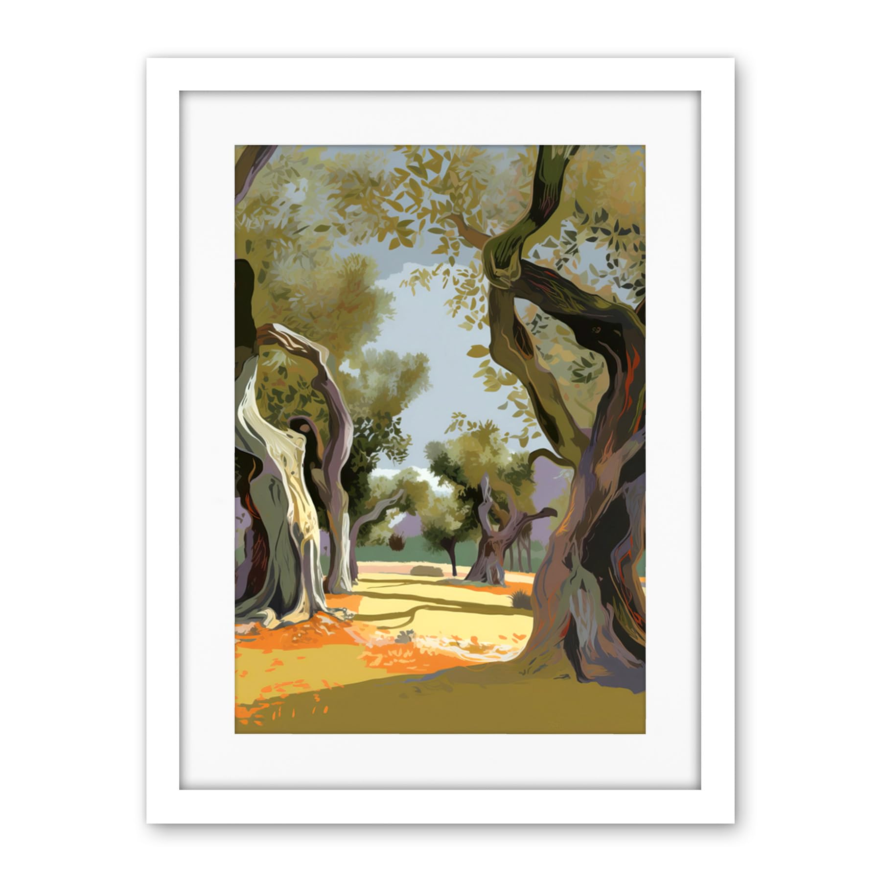Artery8 Mediterranean Landscape of an Olive Tree Grove Artwork Framed Wall Art Print 18X24 Inch