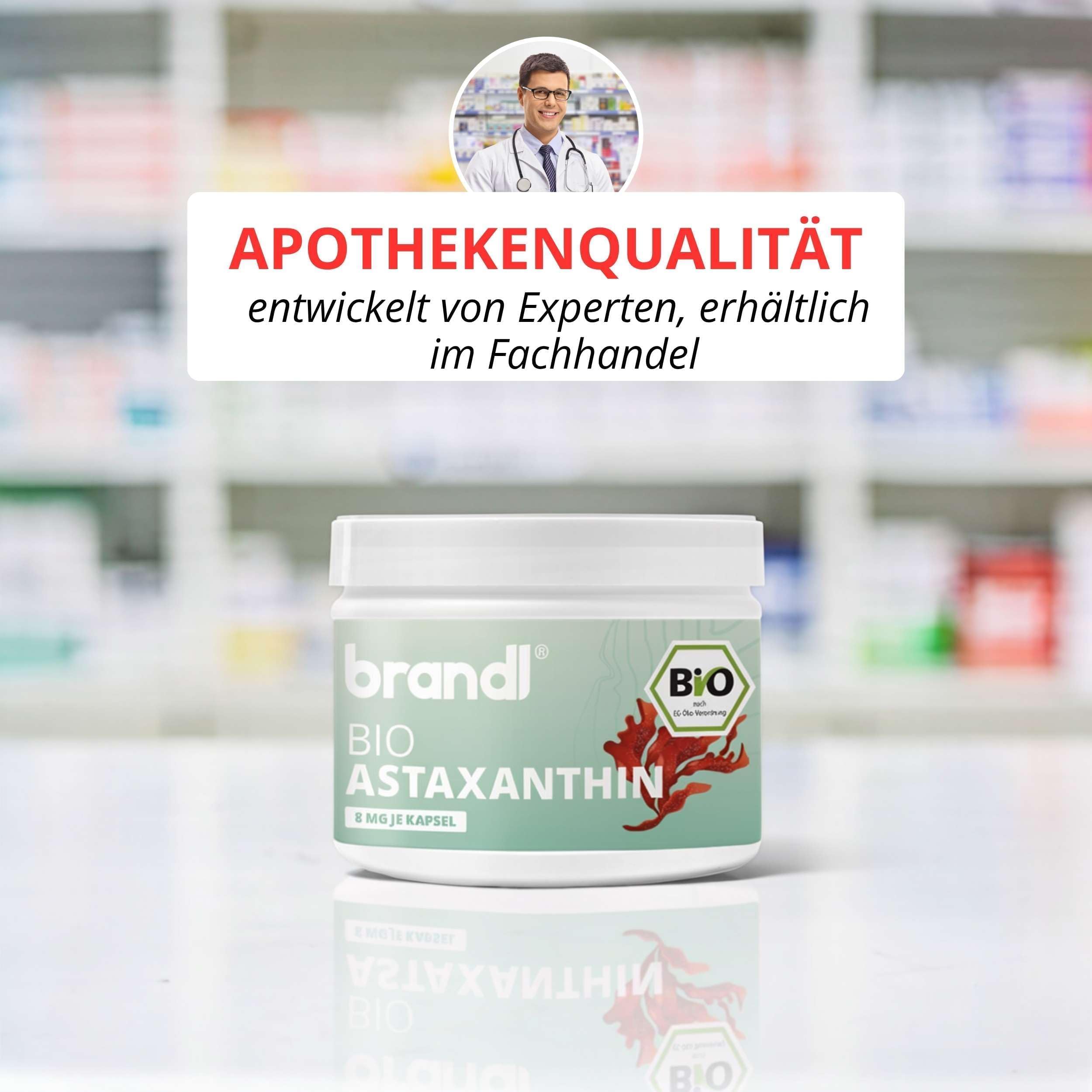 Astaxanthin hochdosiert Bio Kapseln mit Antioxidantien - 90 vegane Astaxanthinkapseln je 8 mg bio Astaxanthin brandl® - ohne Zusatzstoffe, abgefüllt in Deutschland Premium-Qualität, laborgeprüft