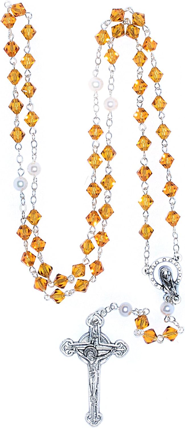 Austrian Crystal Catholic Prayer Rosary - Includes Pouch, 'How to Pray the Rosary' Guide and Birth Month Meaning Where Applicable