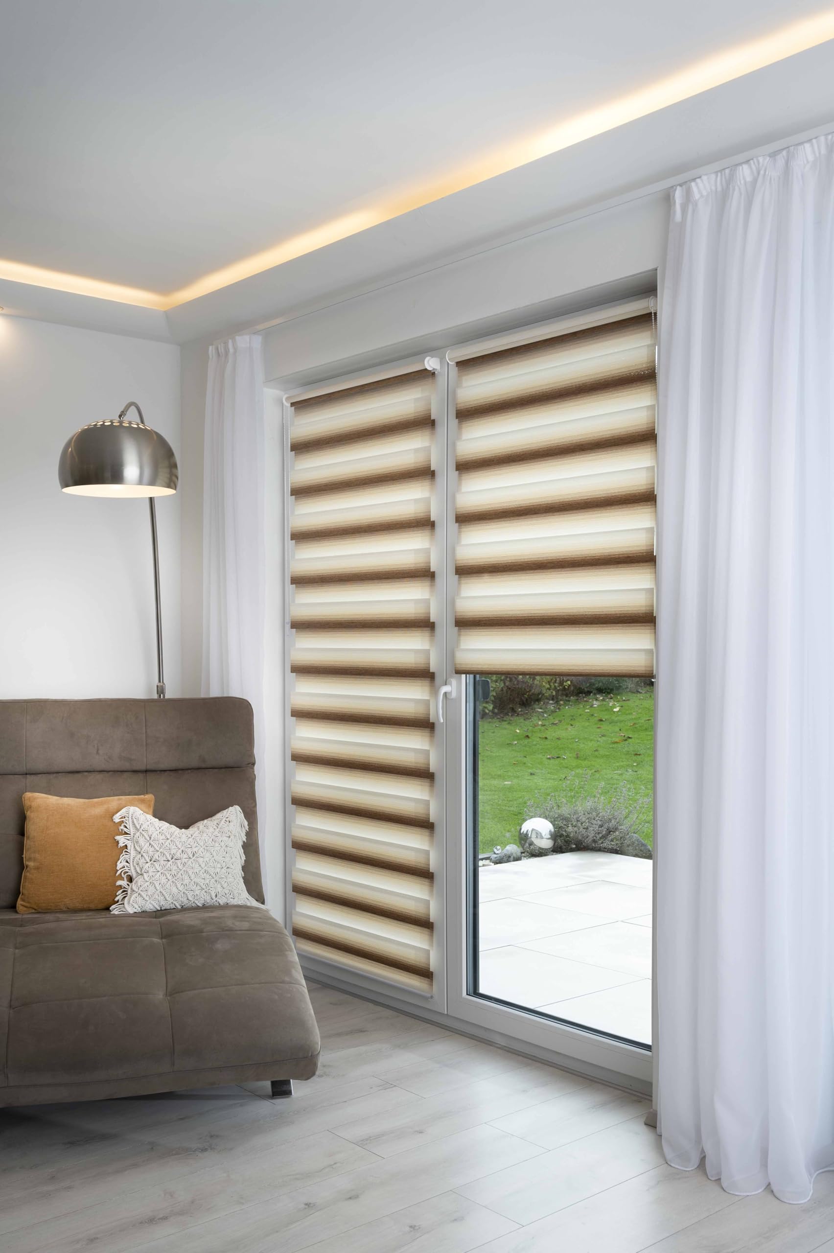 K-Home® Klemmfix Doppelrollo Madrid ohne Bohren Farbverlauf Beige B45 x H150 cm