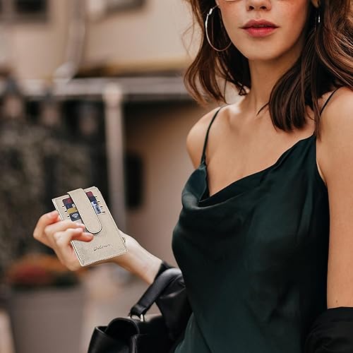 Miniatura 7 de Chelmon Billetera de mujer delgada con bloqueo RFID, billetera plegable con varios compartimientos para tarjetas con bolsillo con cierre, Dorado