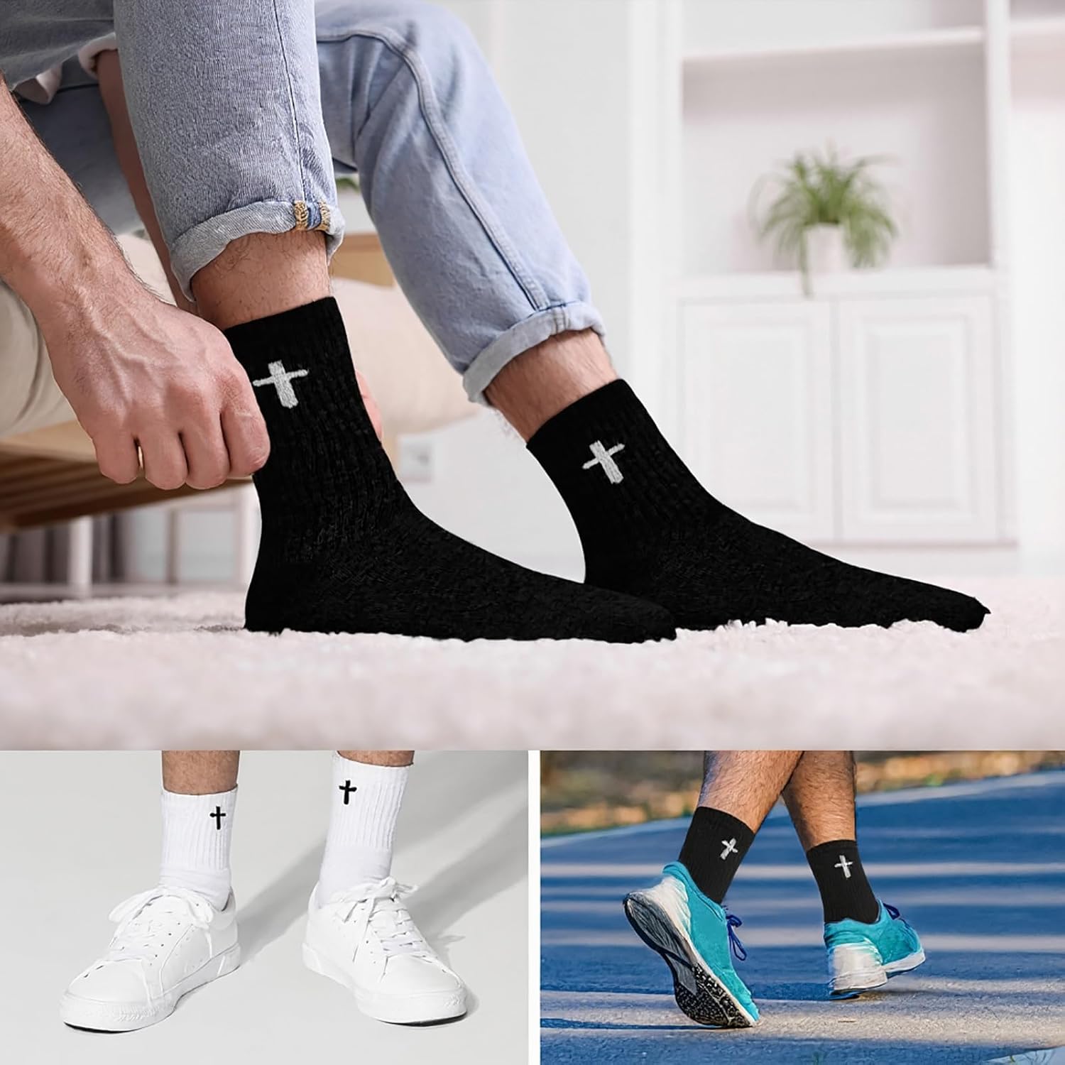 16 Pairs Christian Cross Socks Bulk Religious Elastic Crew Socks Christian Gifts for Men Women - Image 2
