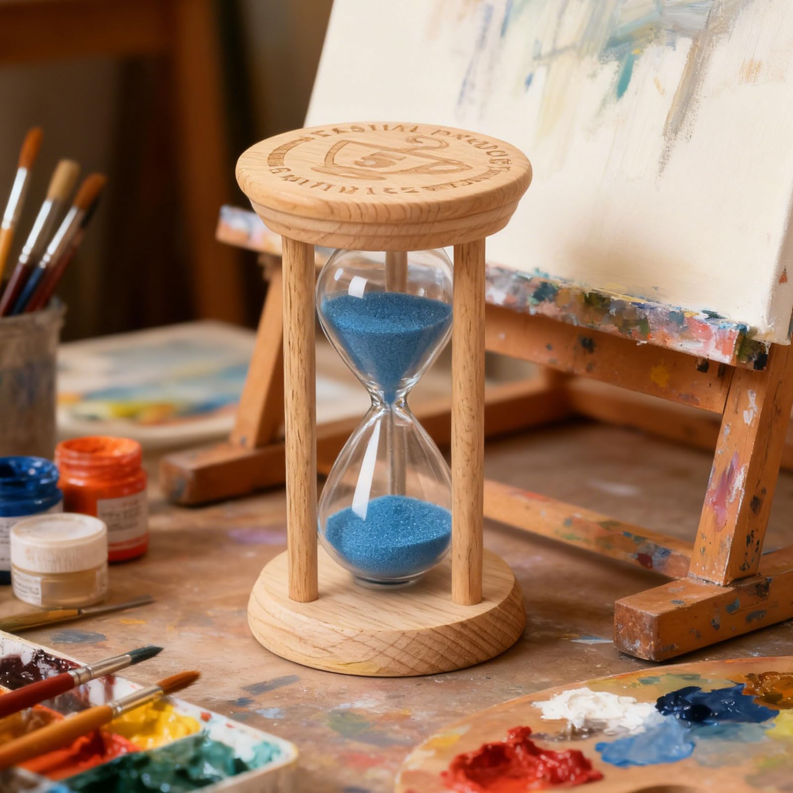 Generic 5-Minuten-Sanduhr aus Holz, Sanduhr Zum Kochen, Backen, Meditation, Büro, Klassenzimmer, mit Stabilem Buchenholzrahmen und Geräuschlosem Betrieb, Dekorativer Tisch-Timer (Blue)