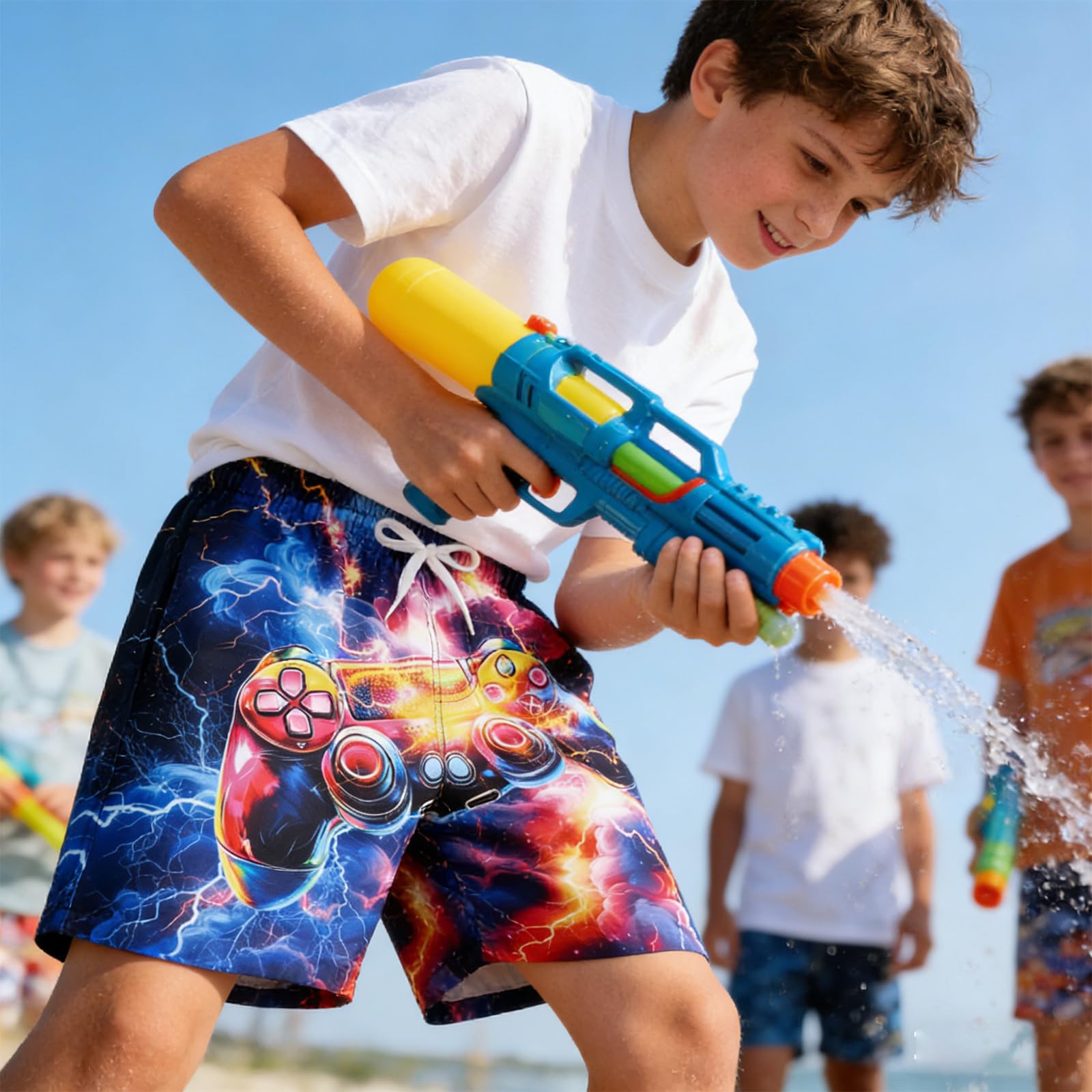 TUONROAD Chłopięce szorty kąpielowe, zabawne spodenki kąpielowe z nadrukiem 3D, szybkoschnące, z podszewką z siatki, na lato, na plażę, krótkie spodenki 5-14 lat