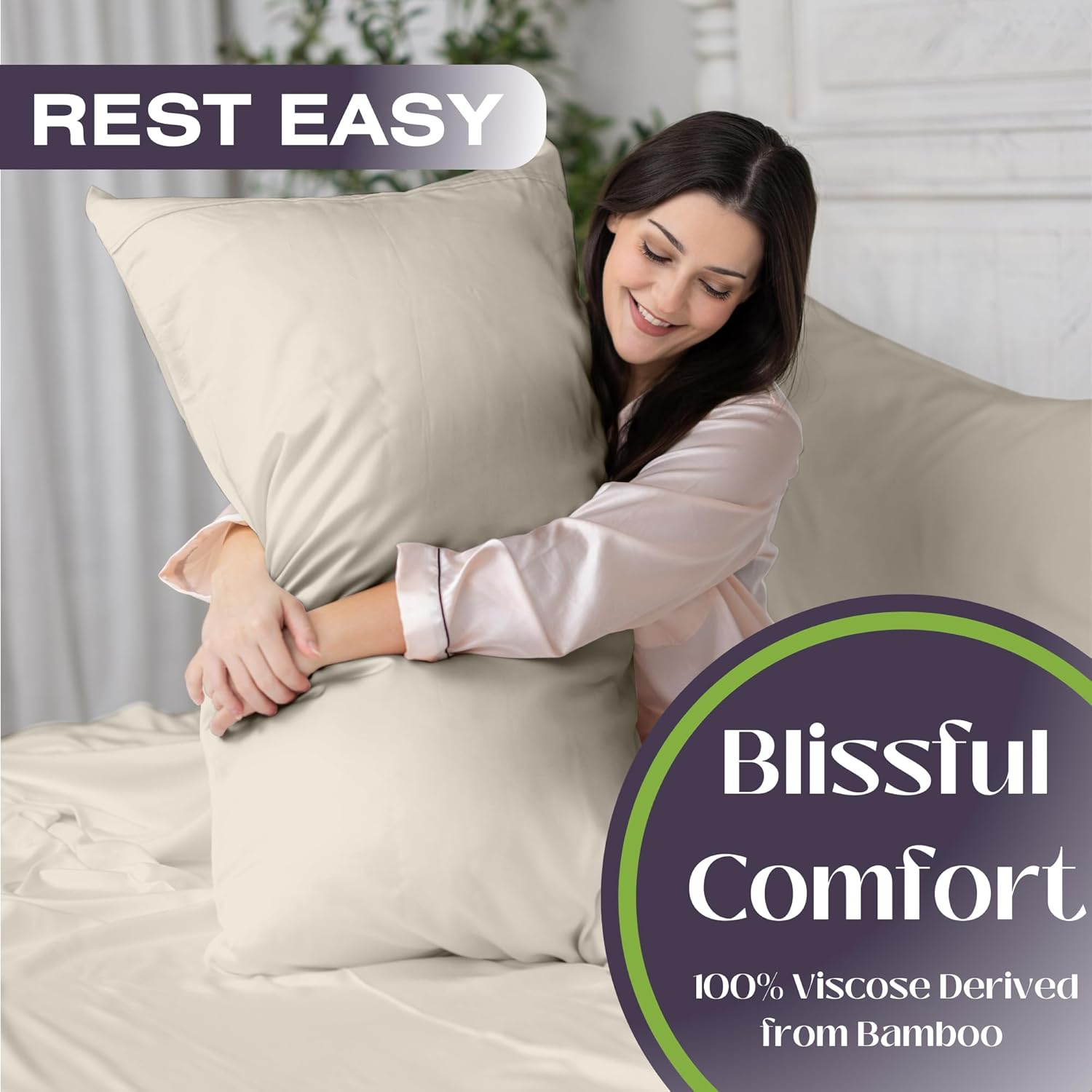 Greenleaf Queen Pillow Cases Set of 2 | Ultra-Soft Pillow Covers | Envelope Closure | Organically Grown | 100% Viscose Derived from Bamboo Pillowcase | Breathable & Cooling Pillow Cases, Dune - Image 2