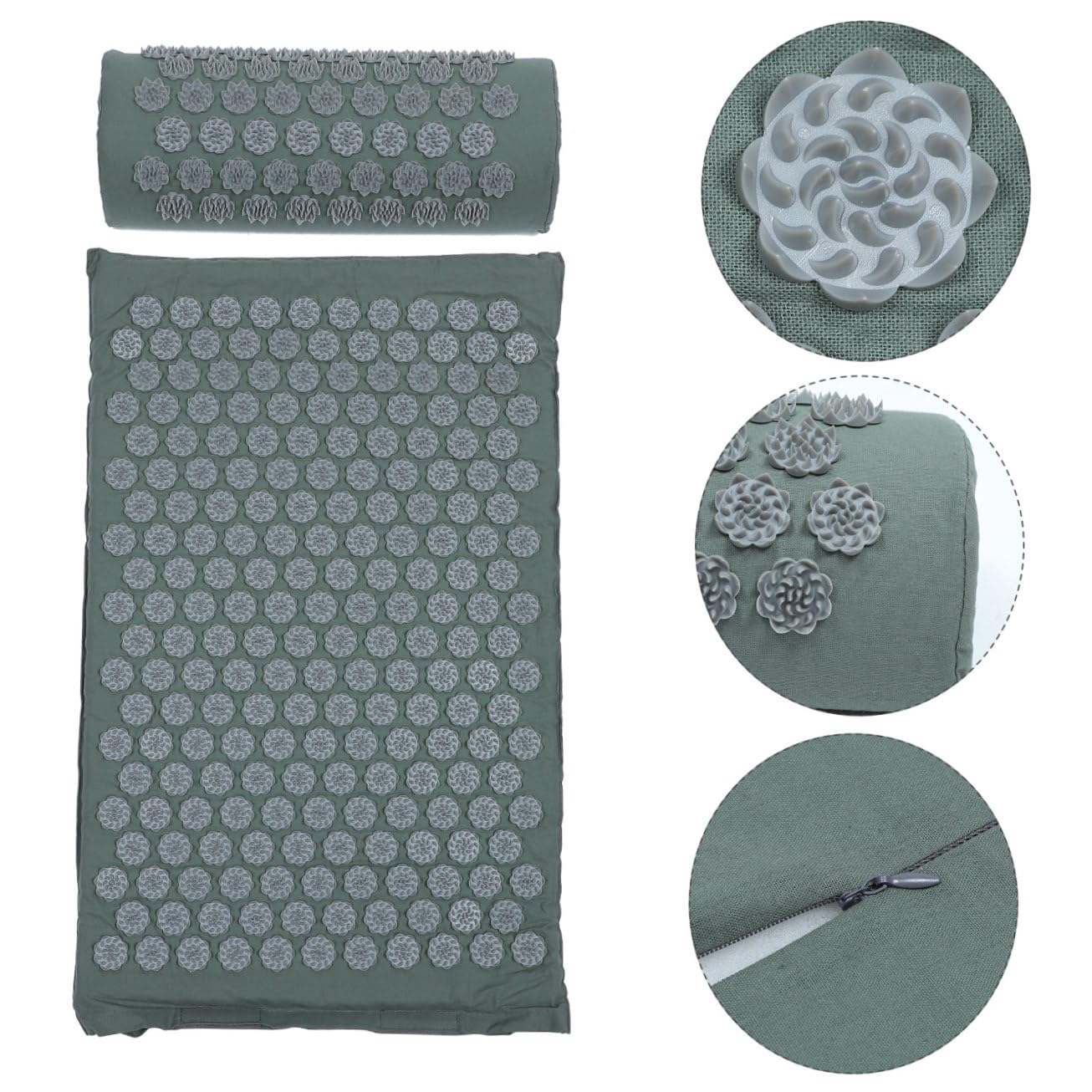 VICASKY Ensemble de Massage 2 Pièces Tapis d'Acupression Gris avec Coussin Pointes Acupression Tapis Antidérapant pour Relaxation et Bien-être Musculaire
