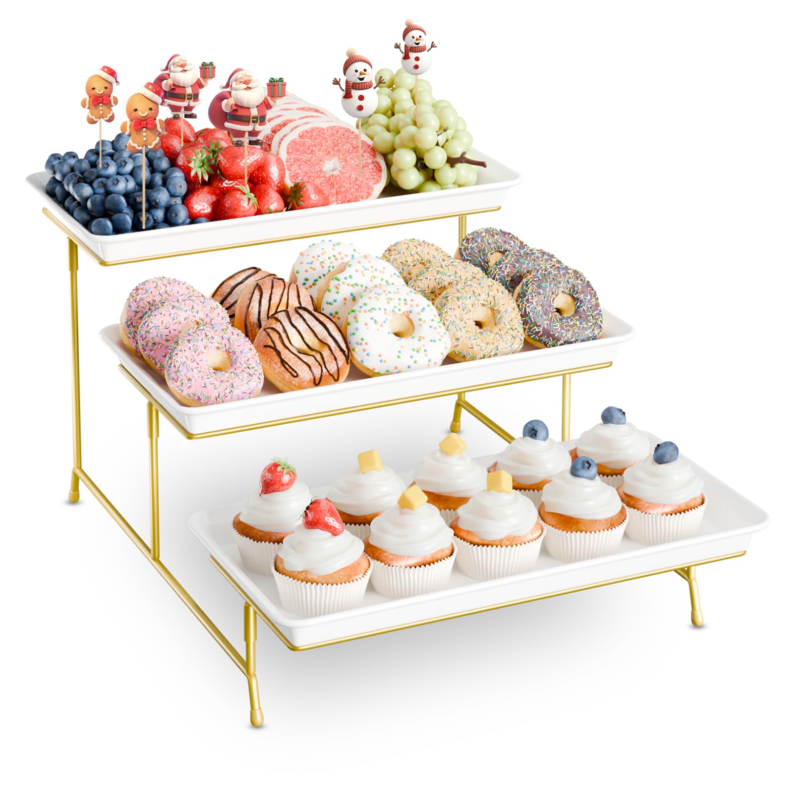 Bumusty 3-Tier Melamine Serving Tray Set - Gold -1