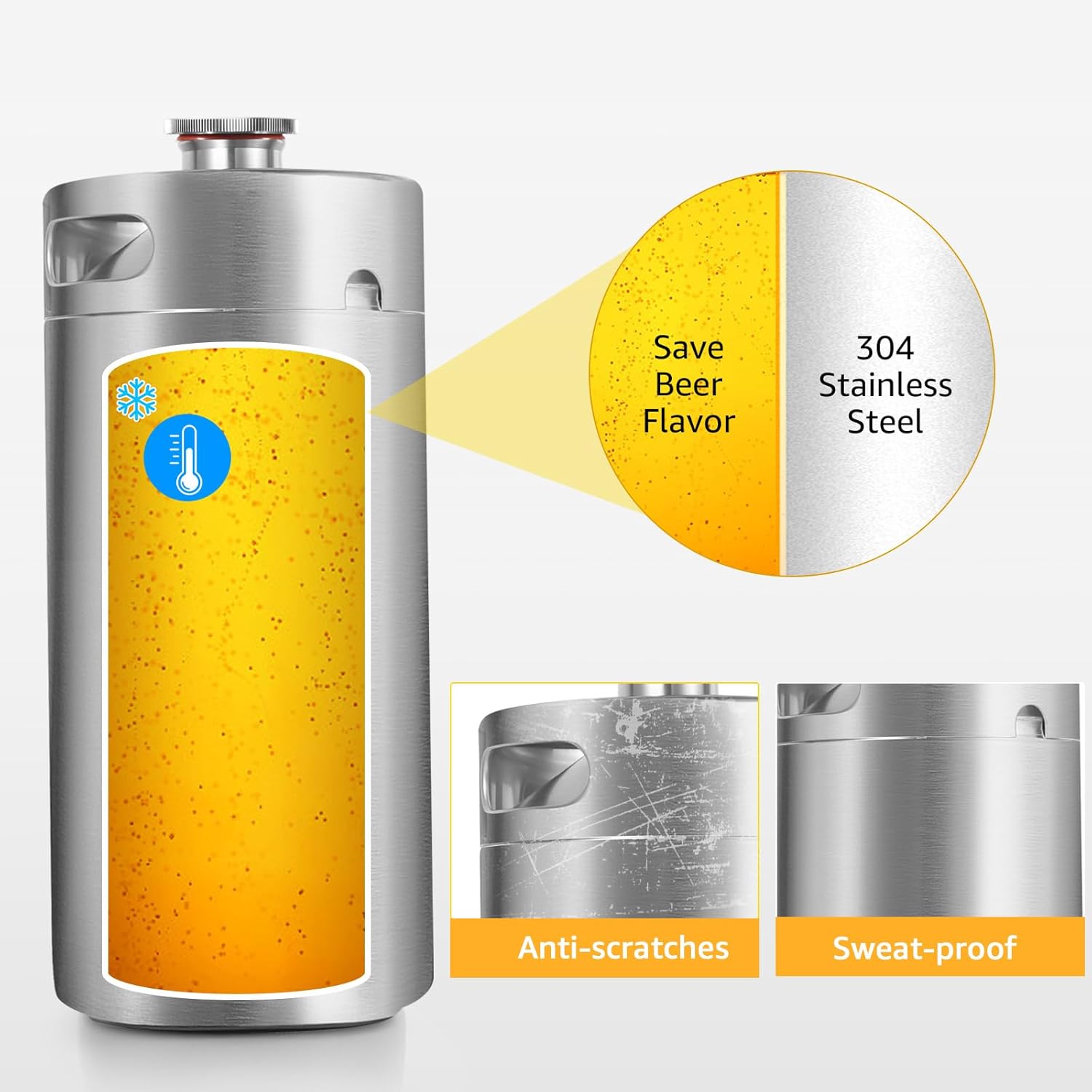 128 oz Mini Keg Growler Portable Dispenser System with Mini Keg Regulator to Carbonate Draft Beer and Keep Beer Fresh, Self-Closing Beer Faucet, Stainless Steel Pressurized Mini Keg Homebrew