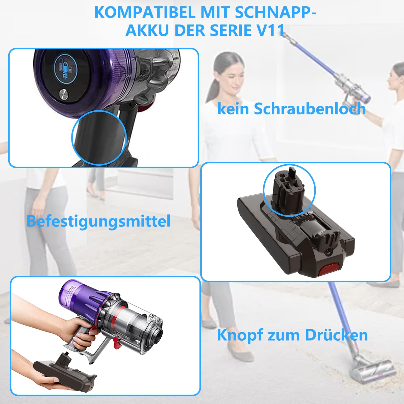 V11 Akku kompatibel mit Dyson SV15/SV16/V11 Outsize, Torque Dribe, Animal Cordless Stick/ V11 Absolute Extra, Fluffy Extra, Absolute Pro Staubsauger(Nicht für Befestigungsarten mit Schrauben)