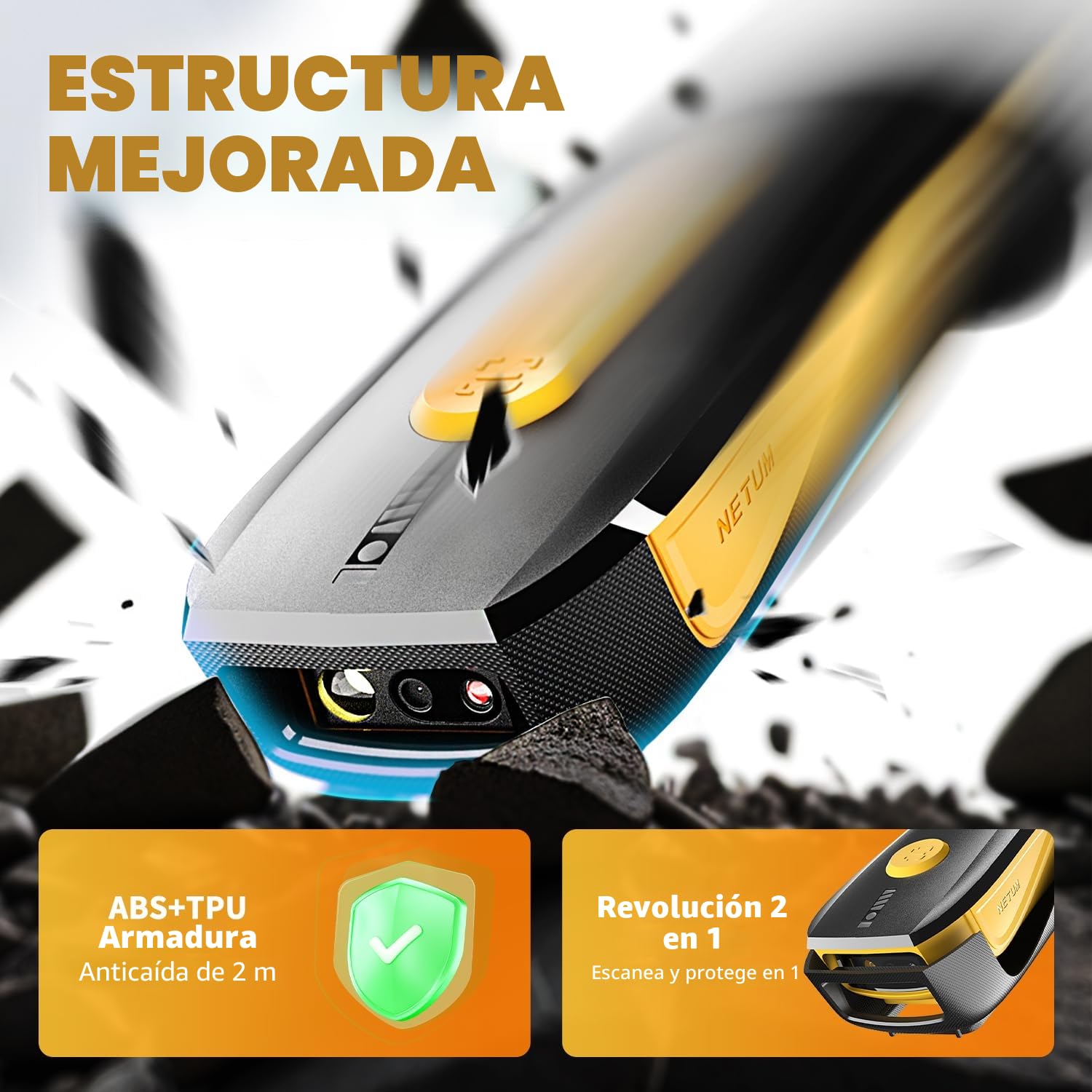 NETUM CS7501 Escáner de Código QR – Escáner de Código de Barras Bluetooth Mejorado, Mini Lector de Código de Barras Portátil 1D y 2D para Gestión de Inventario, Escáner de Imágenes Inalámbrico