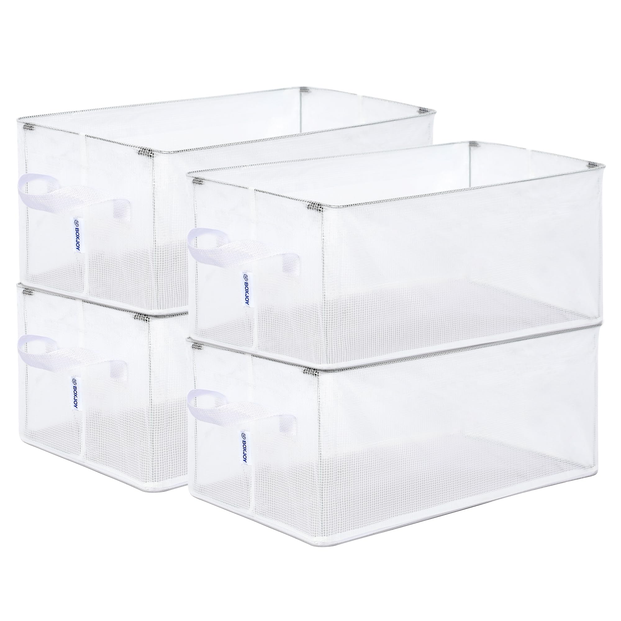 BOXJOY Foldable 𝐒𝐭𝐞𝐞𝐥 𝐅𝐫𝐚𝐦𝐞 𝐏𝐚𝐜𝐤 𝐨𝐟 𝟒 Transparent Wardrobe Cloth Organizer Box for Clothes Storage with Handle Closet Organiser Basket for Cupboard Almirah Shelves Hostel Essentials
