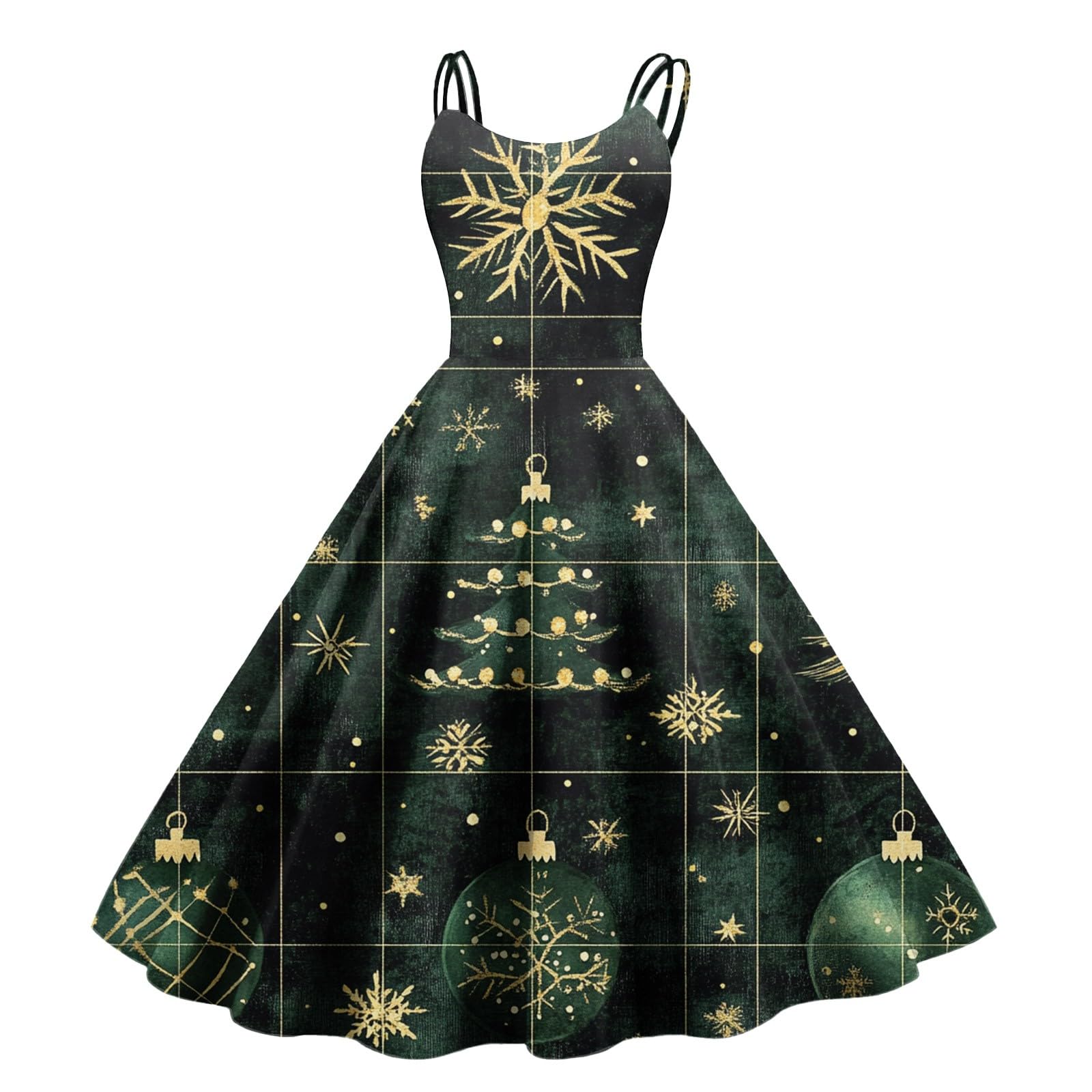 QI_LIANG Vestido Retro Punk con Hombros Descubiertos, Sexy, Estampado navideño, a la Moda, 2024