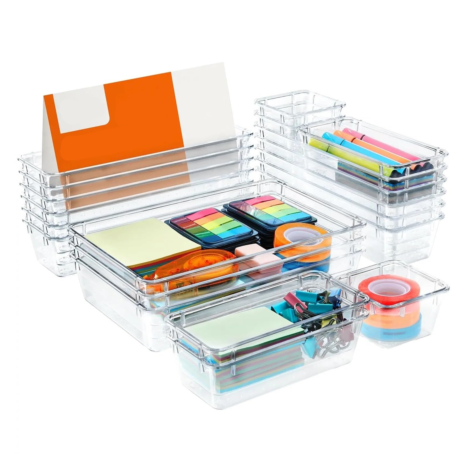 Generico Set di 25 organizer for cassetti in plastica trasparente, divisori for scrivania, vassoi, contenitori for, separazione for il trucco(Transparent-28Pcs)
