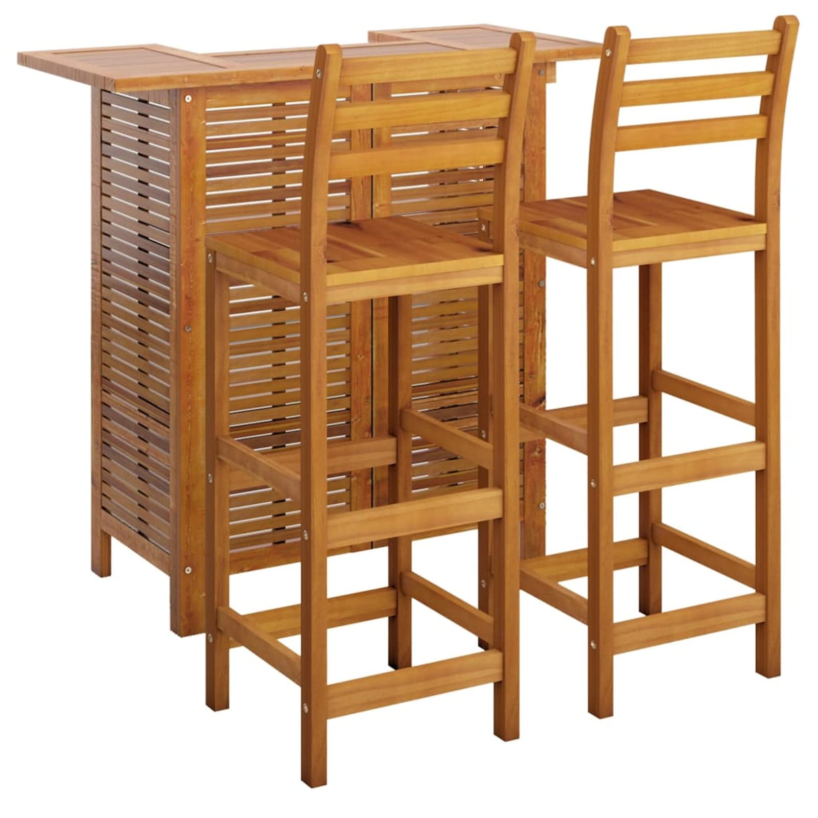 Gecheer Set da Bar per Giardino 3 pz in Legno Massello di Acacia,Set Bar da Patio,Tavolo e Sgabelli da Bar,Set da Giardino,da Esterno,A3115998