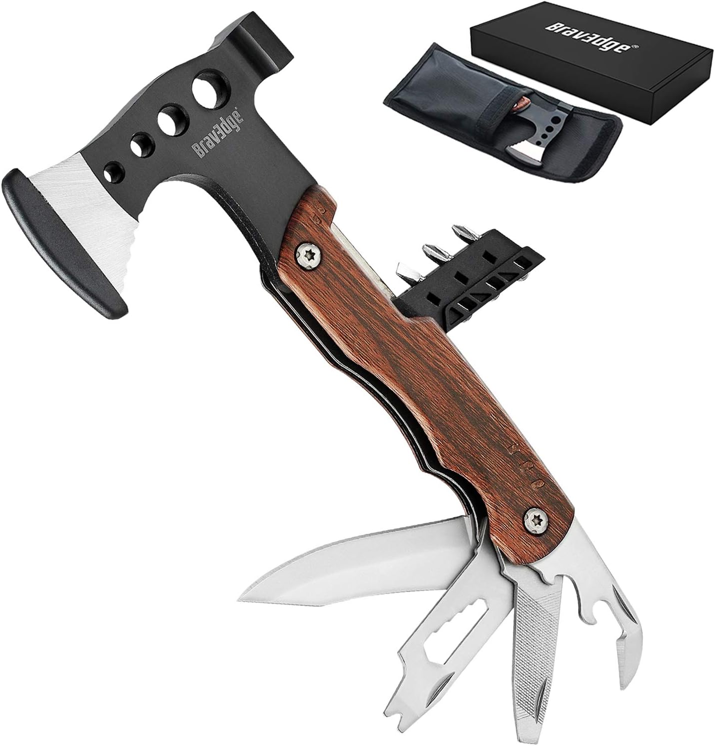 Multitool Axe Hatchet, Halloween Personalized Pocket Gift for Men, Tool Unique Survival Gear with Knife, Opener, Screwdriver Kit, Cool Gadgets Unique Multi-Tool for Camping, for Boyfriend, DAD