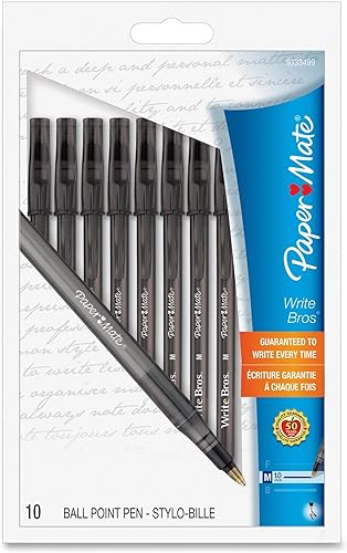Paper Mate 9333499 Bolígrafos negros de punta media Write Brothers Stick 10 Coun