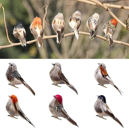 6pcs Artificial Birds Realistic 3.9-Inch Simulation Foam Feather Sparrow Bird