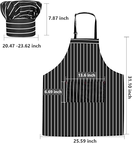 Miniatura 2 de SATINIOR Juego de 2 piezas de delantal de sombrero de chef para adultos, delantal de panadero, disfraz para Halloween, fiesta de cosplay, regalo