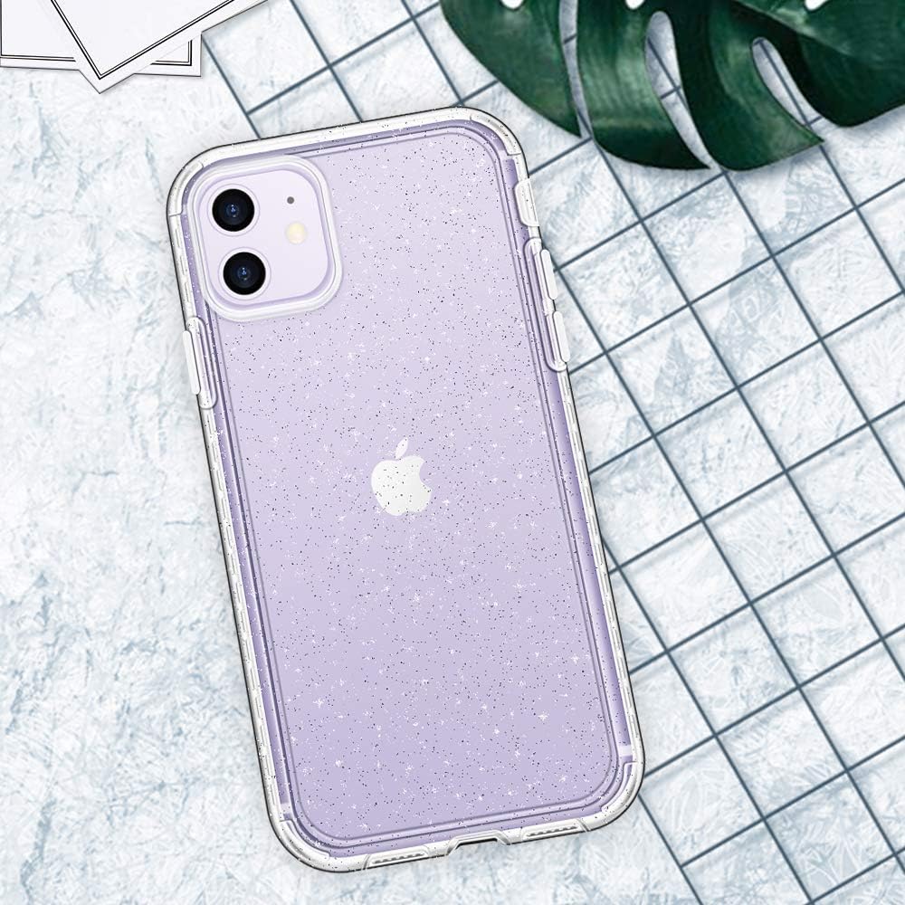 Hython Glitter Compatible with iPhone 11 Case, Slim Glitter Bling Sparkly for Women Girls Anti-Scratch Shockproof Protective Phone Case Hard Bumper Cover for iPhone 11 6.1-Inch 2019, Glitter Clear