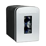Portable 9-Can Mini Cooler Fridge, 5L, Brushed Stainless Rugged, Window, EFMIS189-SS, Clear Door, Glass