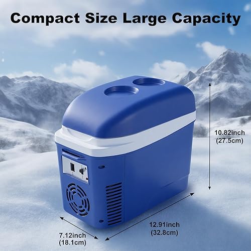Miniatura 2 de Iceblue Mini refrigerador de 7L9 latas, enchufe de CA y cargador de coche de 12 V, refrigerador pequeño con cinturón, mini refrigerador portátil y