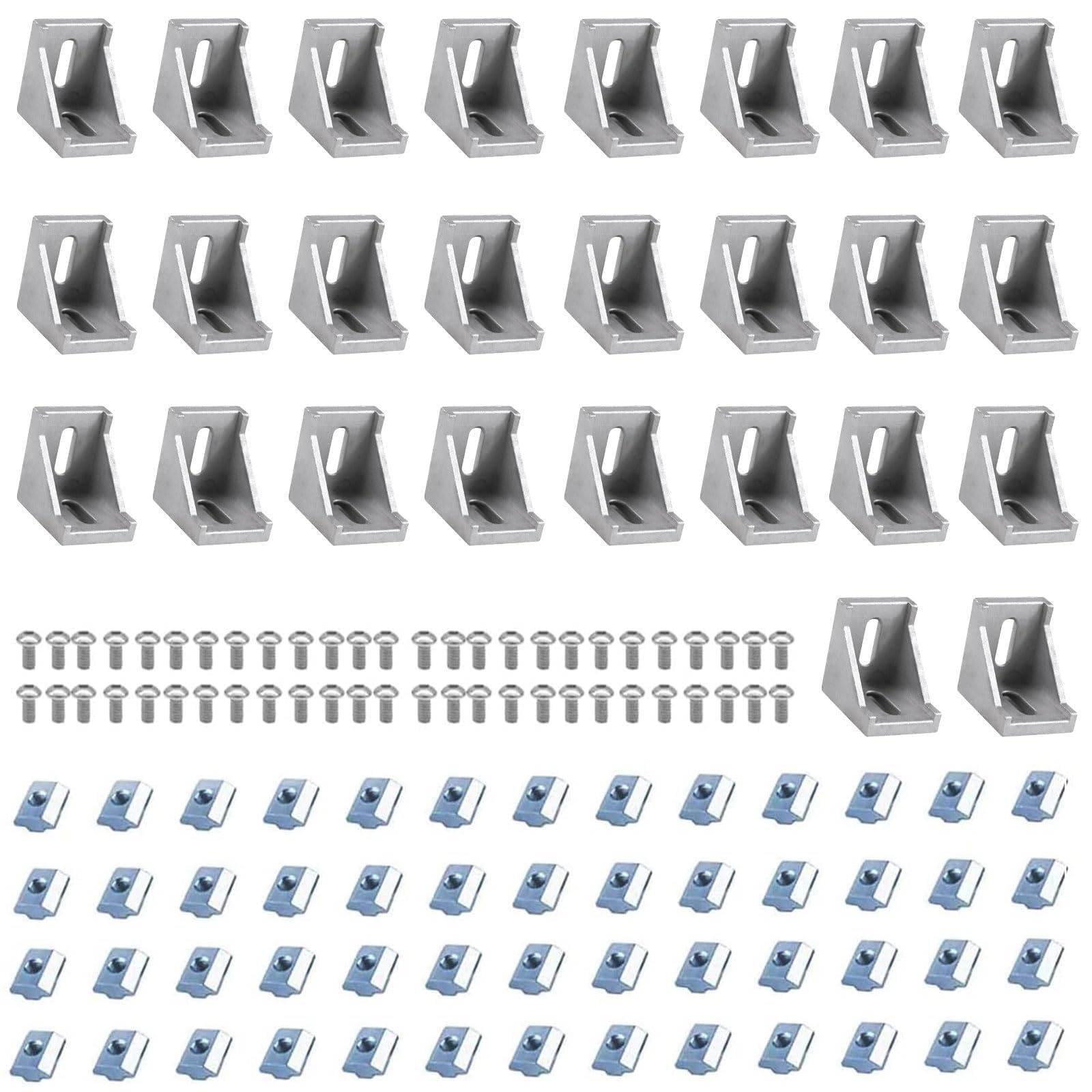 24pcs 4040 Aluminum Extrusion Corner Bracket Silver 4040 Hardware V-Slot Accessories T-Slot with Screws for 8020 Aluminum Profile 3D Printer Accessories