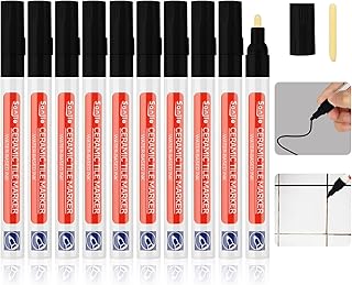 10 Pcs Tile Pen Grout Pen for Tiles Bathroom with Replacement Nib Tips Anti-Grout Black Tile Pen Marker for Restoring Tile Grout Wall Floor Bathroom Kitchen and Floor Tiles (Black | 10Pcs)