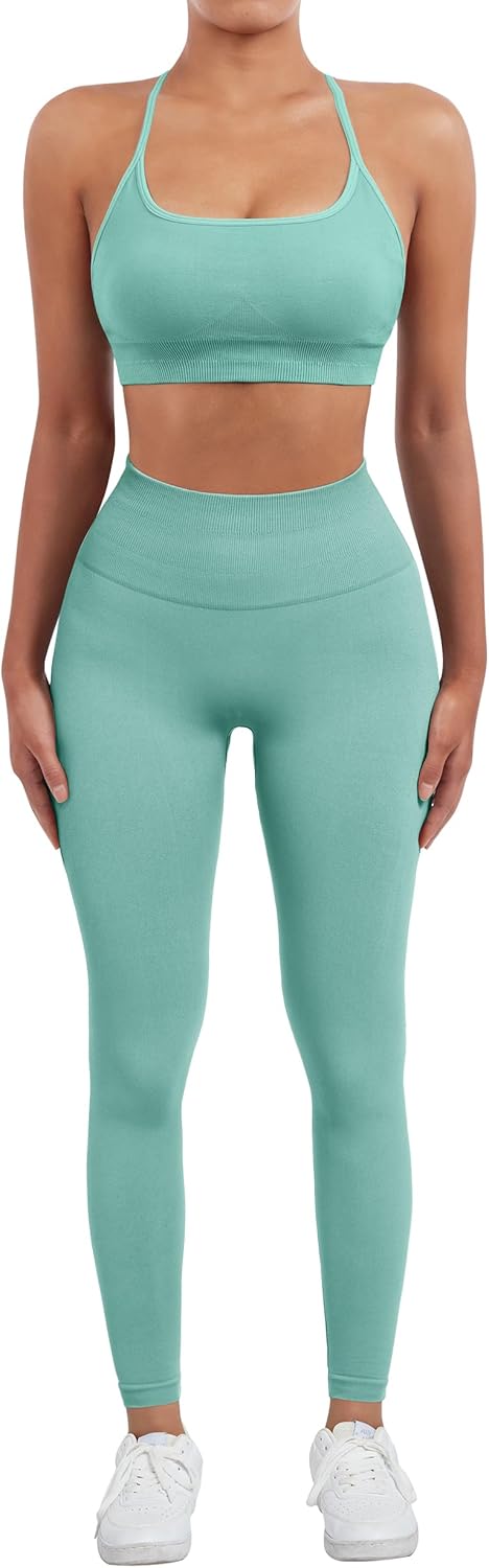 SUUKSESS Women Seamless Workout Sets Strappy Sports Bra High Waist Booty Leggings Outfits - Image 4