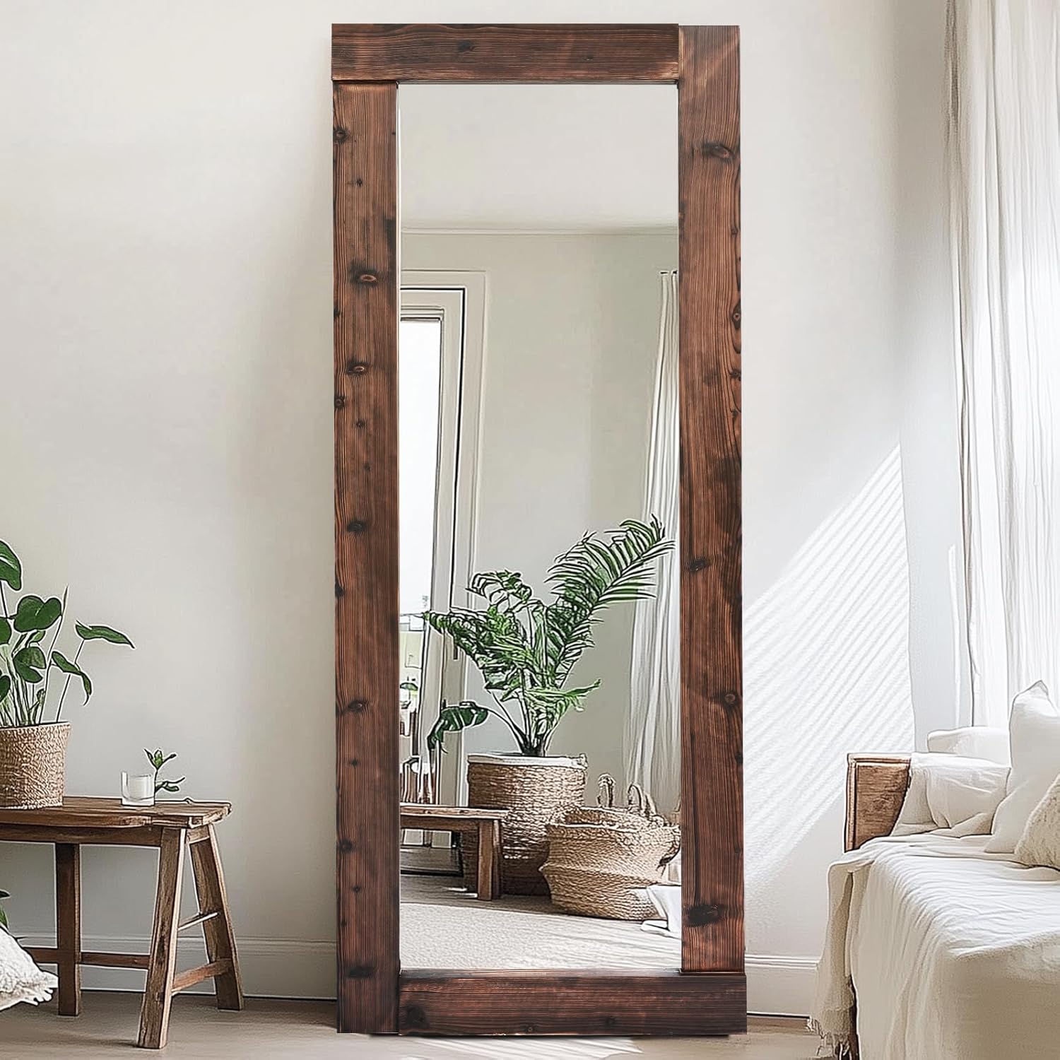 Full Length Mirror 65"x24" – Solid Wood Frame, HD Tempered Glass, Wall Mounted & Leaning, Rustic Modern Decor for Bedroom, Living Room, Entryway, Brown