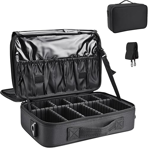 Bolsa de maquillaje, organizador de viaje, estuche de cosméticos, bolsa de almacenamiento portátil para artistas con divisores ajustables para